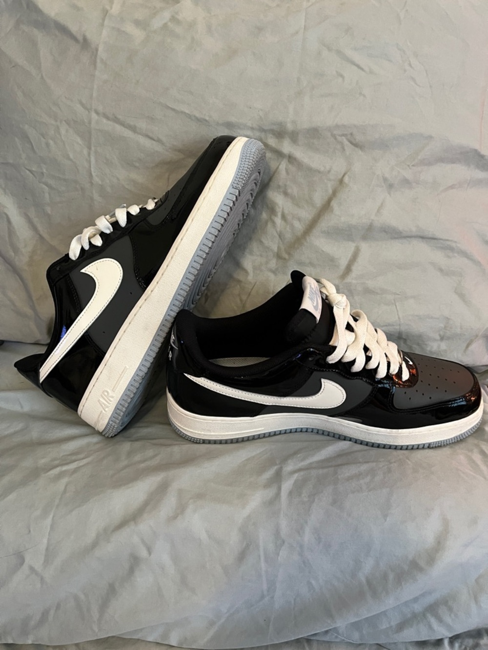 Nike Air Force 1 Low Black Patent with White Swoosh